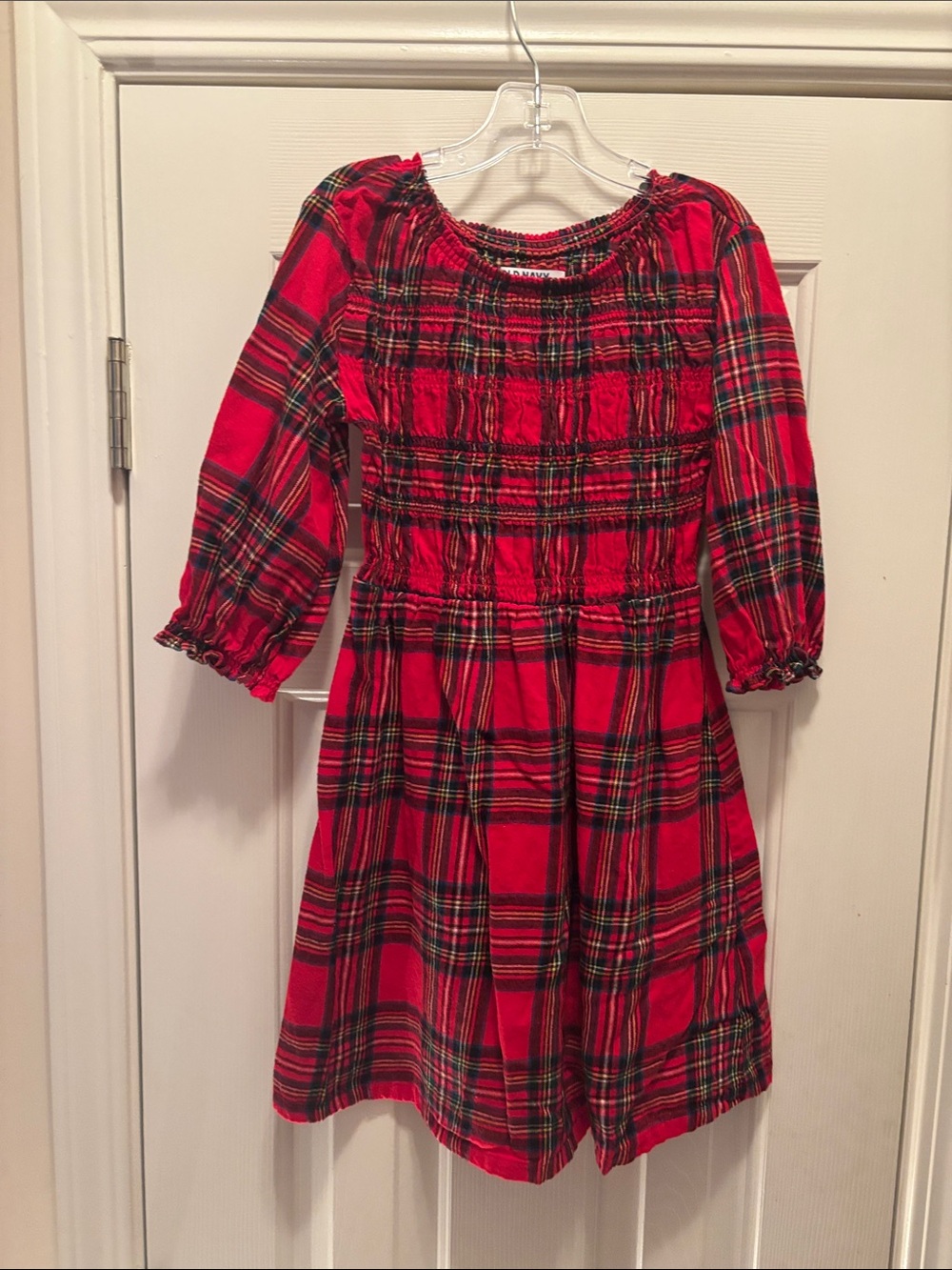 NWOT Old Navy Girls' Red Flannel Plaid Smocked Holiday Dress